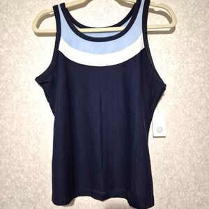 NEW...TORY SPORT...Scoop Neck Mesh Tank Top Navy Blue..SIZE:L